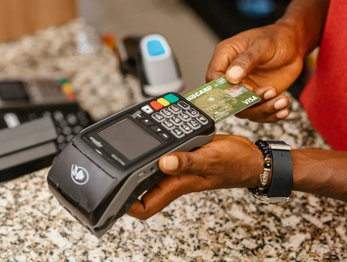 A card being paid at a card machine